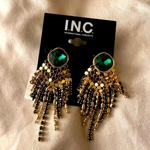 INC Green and Gold Chandelier Earrings, NWT